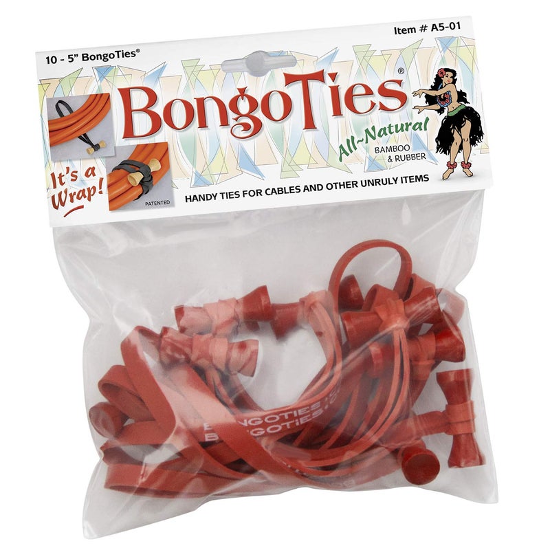 BongoTies ALL RED Bongo Ties A5-01-R - 10 Pack ~ Professional cable ties made of natural rubber and bamboo ~ HANDY TIES FOR CABLES AND OTHER UNRULY ITEMS - Image 1